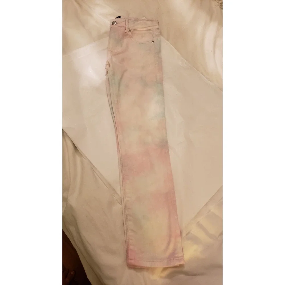 Gap Kids Girls Size 12 Stretch Super Skinny Tie Dye Pastel Denim Jeans Pink Blue